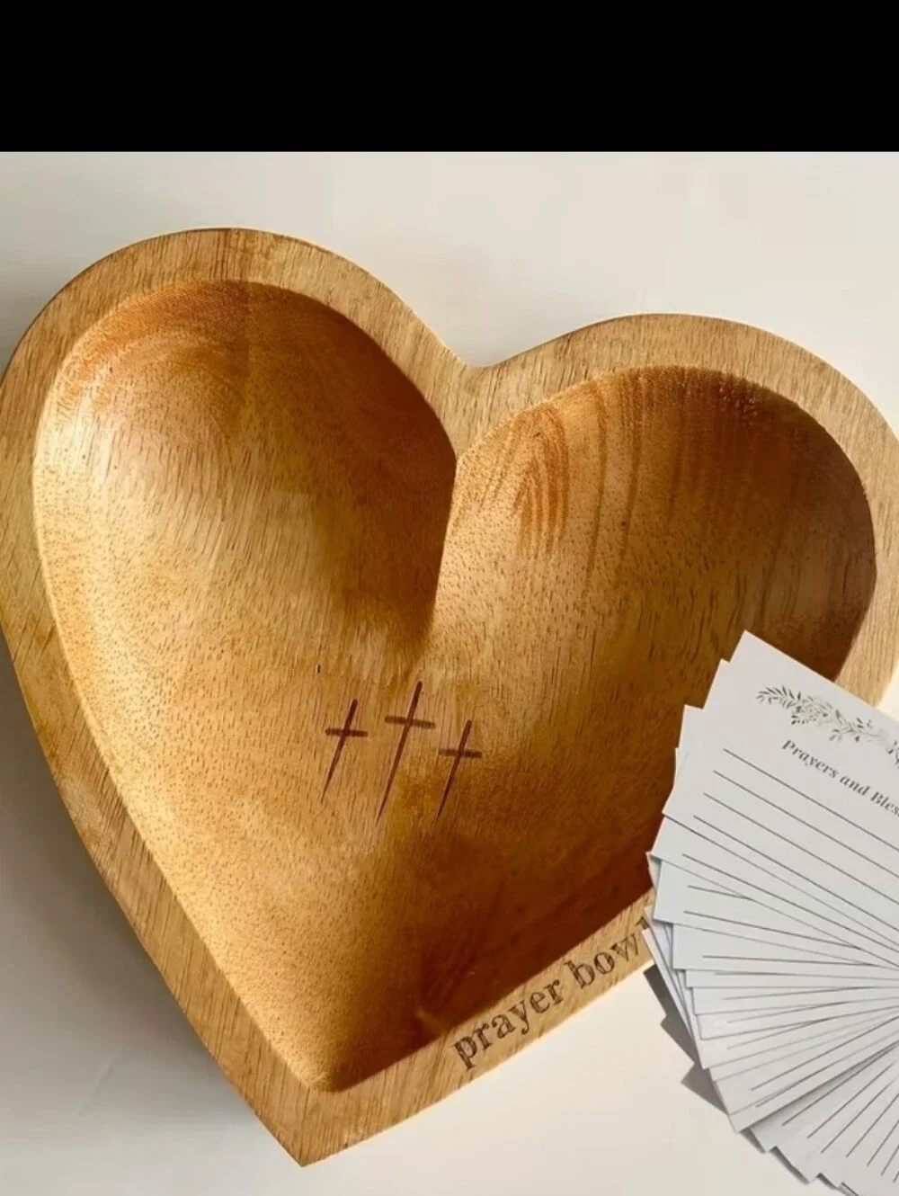 PRAYER BOWL Wooden Heart Shape Beautiful Detail Cards Brand New